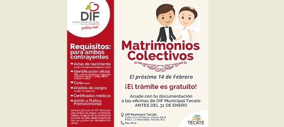 Inician inscripciones para Matrimonios Colectivos