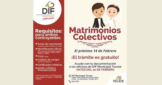 Extienden plazo de recepción de documentos para Matrimonios Colectivos