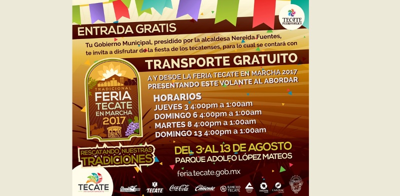 Implementarán transporte gratuito para asistentes de la Feria Tecate en Marcha