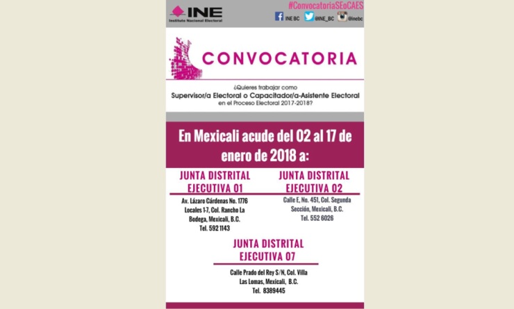 Convoca INE a trabajar como supervisores y capacitadores-asistentes electorales