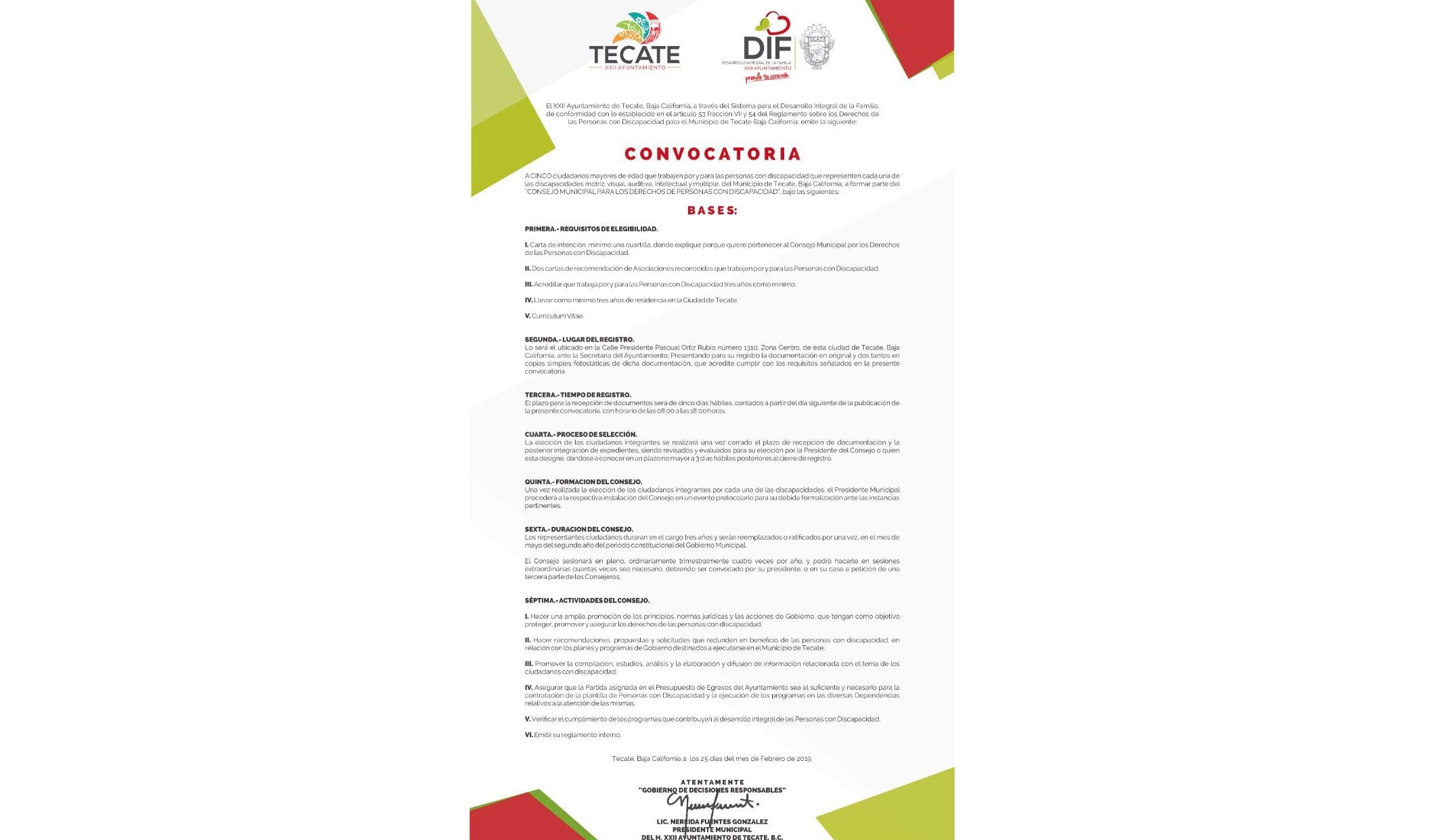 Lanza DIF Tecate convocatoria para conformar  el Consejo Municipal para los derechos de las Personas con Discapacidad