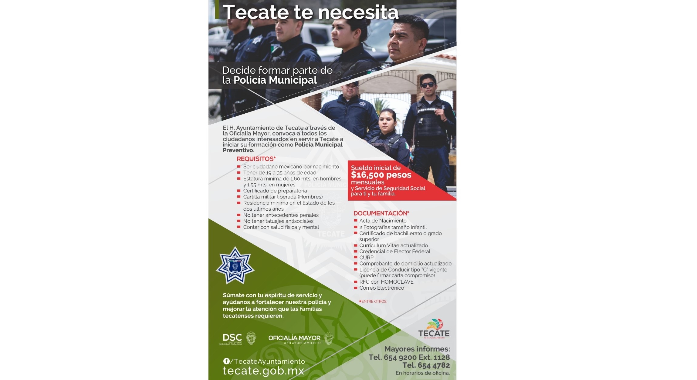 Convocan a formar parte de la Policía Municipal de Tecate