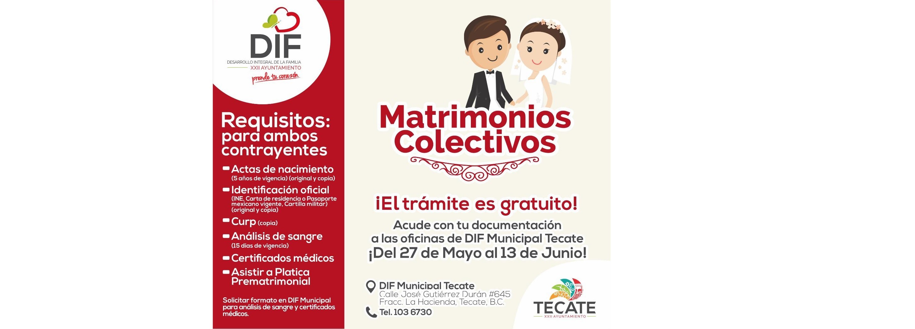 Convoca DIF Tecate a Matrimonios Colectivos