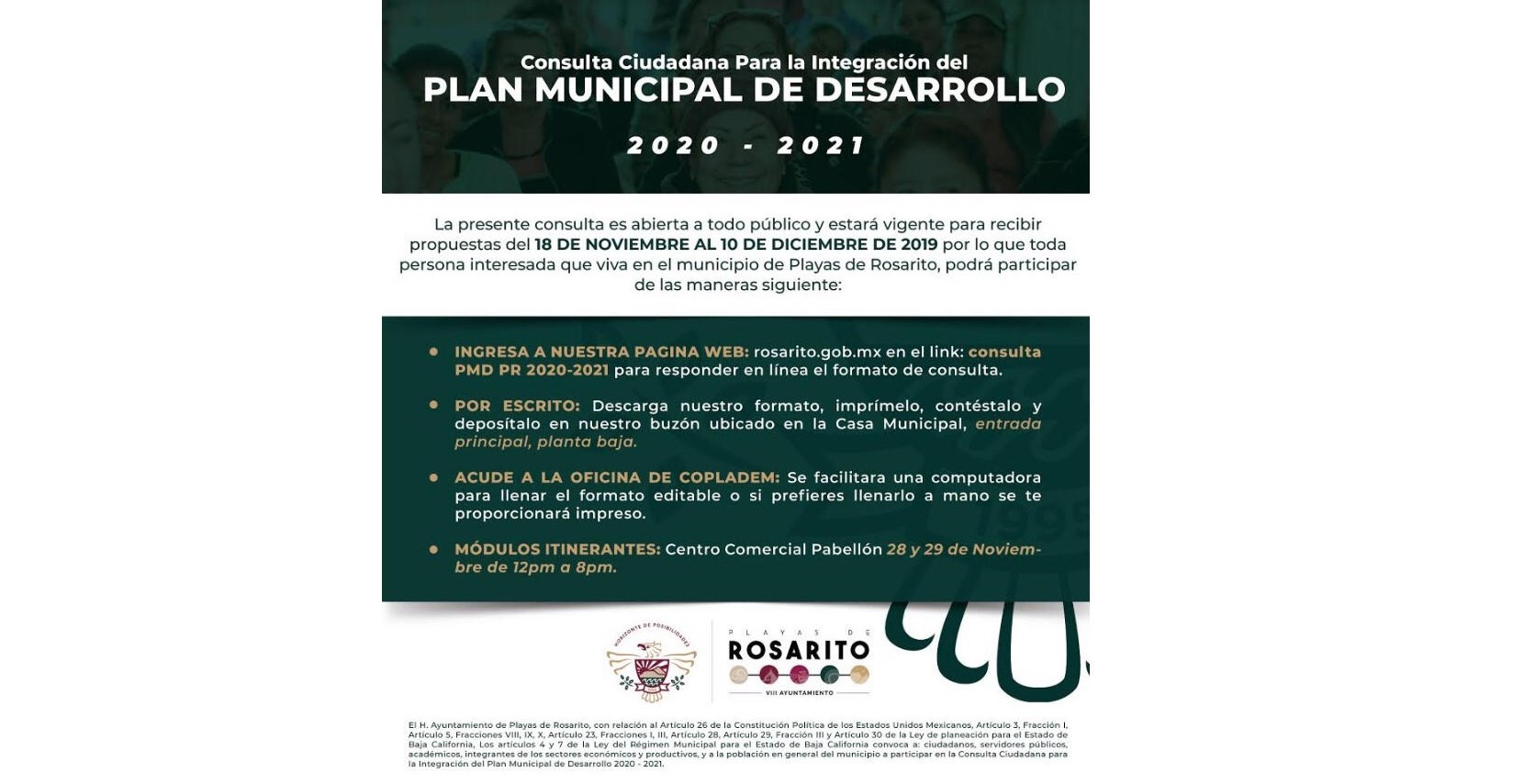 Invita Gobierno de Playas de Rosarito a participar en elaboración del Plan Municipal de Desarrollo 2020-2021