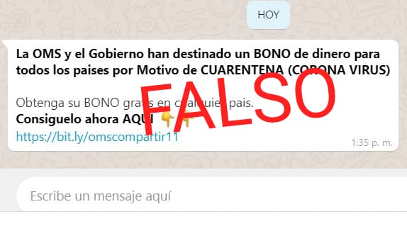 FALSA ENTREGA DE BONOS POR MOTIVO DE CUARENTENA