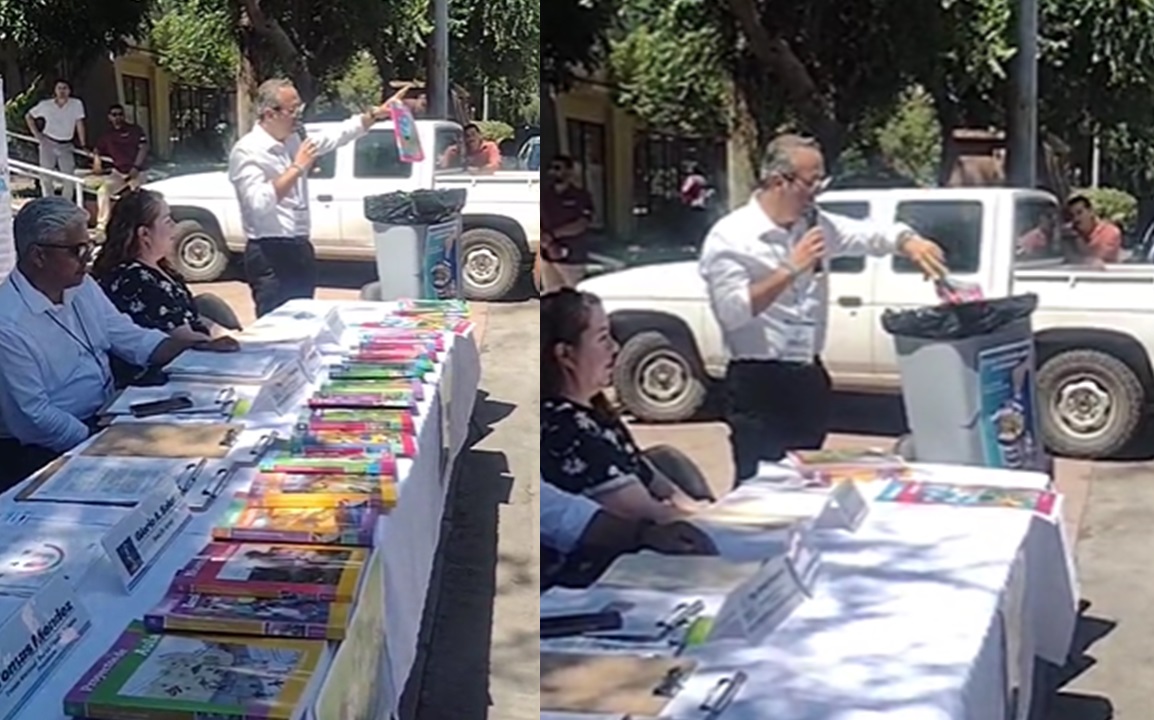 Tiran libros de texto gratuitos frente a la Secretaría de Educación en Tijuana